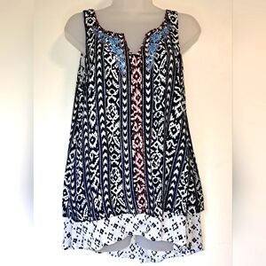 Women's Blouse Shirt Top Tank Sleeveless Krista Lee Print Embroidery Boho Rayon